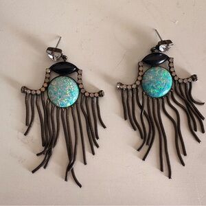 Iridescent Blue Fringe Drop Earrings - Women Jewelry